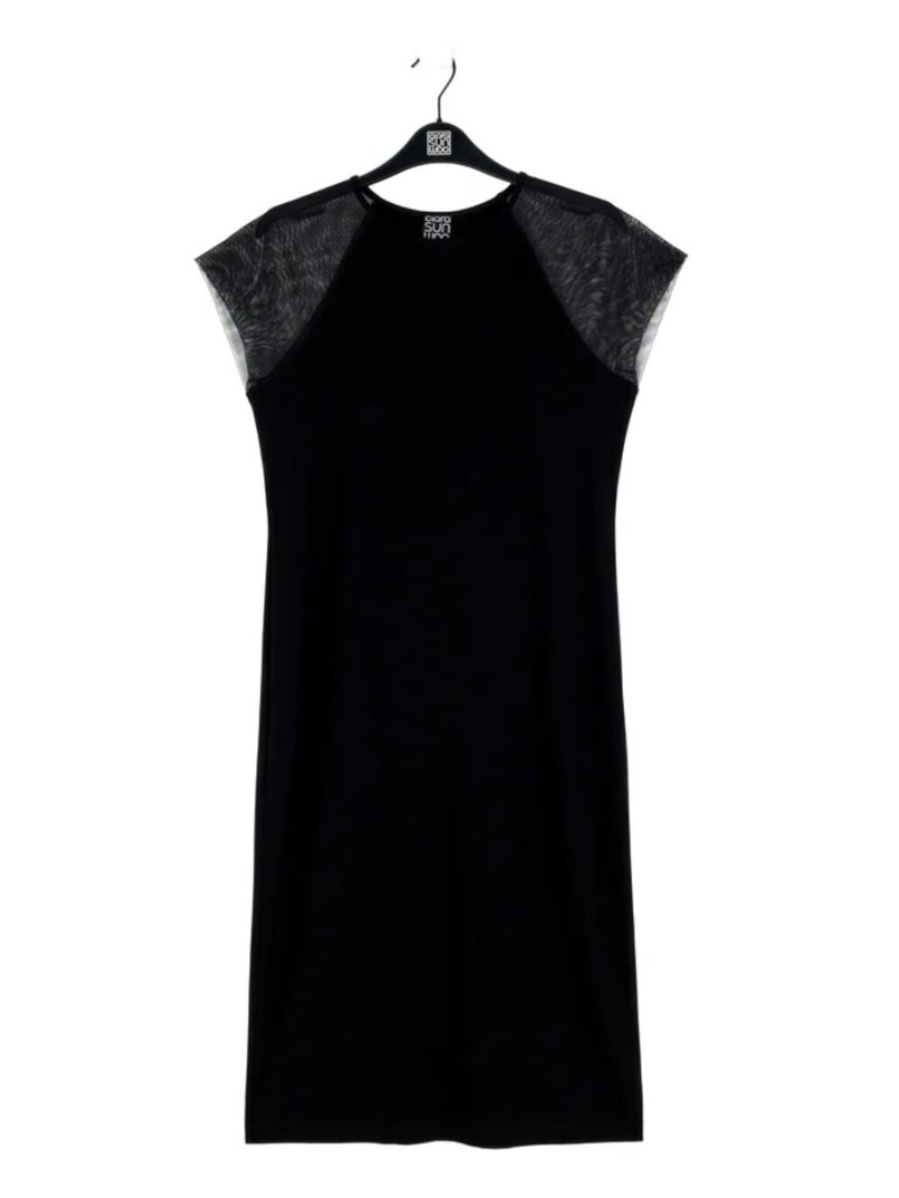 Clara Sunwoo Black Midi Dress | Sheer Cap Sleeves | Travel Knit | NWT | Size S